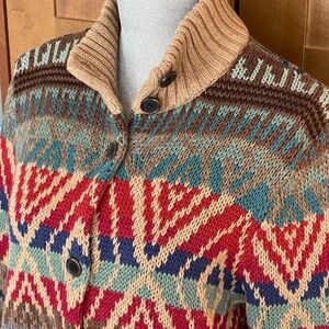 Vintage RALPH LAUREN Lauren Jeans Co Cotton Vibrant Navajo Cardigan - Large EUC